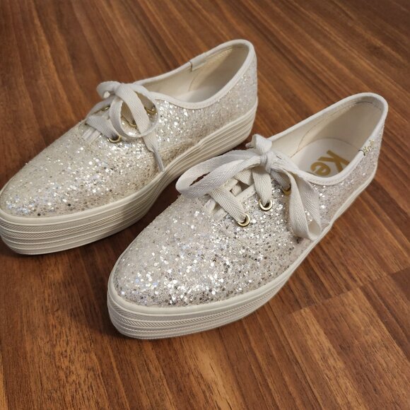 Bridal Platform Glitter Keds Size 6 - Picture 1 of 5